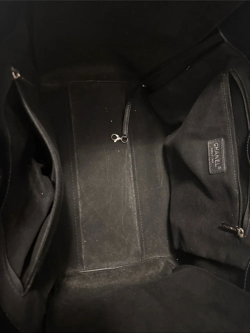 CHANEL Black Studded Logo Tote with Chain-Detail Handles - Picture 8 of 13